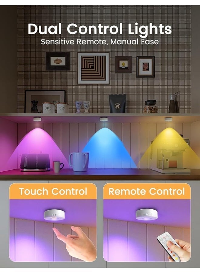 MERTTURM Under-Unit Light Cabinet Lighting LED Colour Changing with Remote Control, 3 Colour Temperatures & RGB LED Spotlights Dimming, USB Rechargeable Spot Battery Display Case Lighting, Magnetic - Image 3